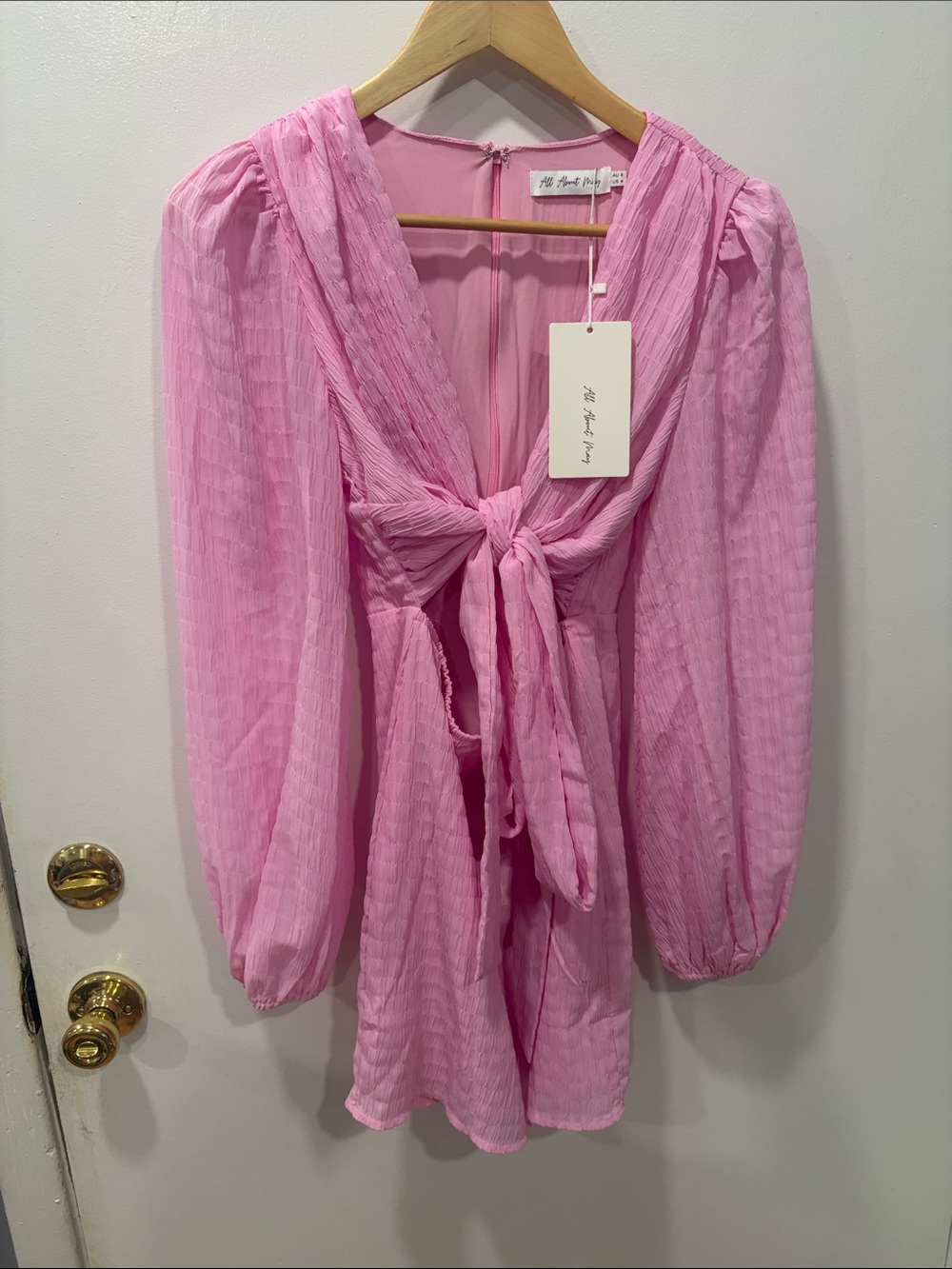 The Jetset Diaries Pink Long Sleeve Tie-Front Mini Dress